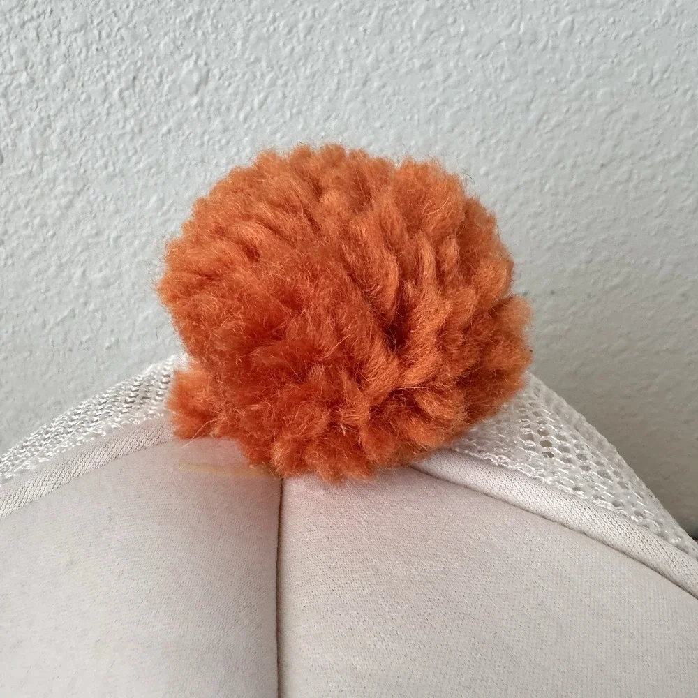Vintage BETCO Builders Equipment Tool Co Trucker Hat‎ White Orange Pom Pom Cap